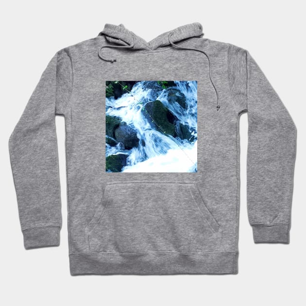 River flow ,fern, ferns, leaves,  rocks, vegetation, flow, river, water, turquoise, island, paradise, adventure, foam, blue, navy, aqua, stones, summer, rain, xmas, holidays Hoodie by PrintedDreams